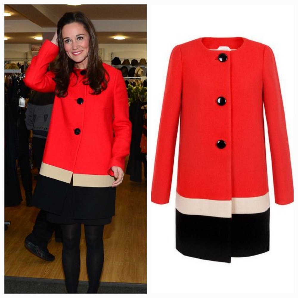 NWT KATE SPADE Garby Red Color BlockPreppy Wool Coat